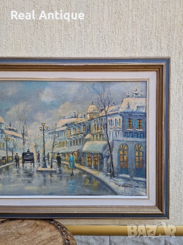 Голяма много красива антикварна авторска картина масло върху платно , снимка 4 - Картини - 51190385