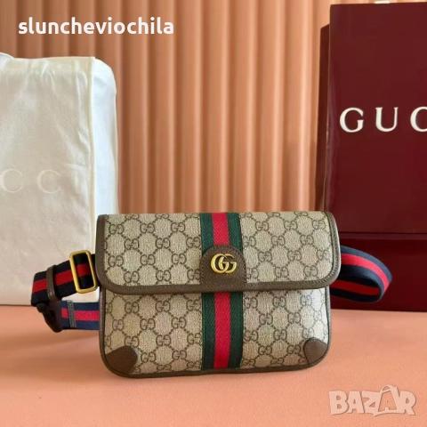 чанта Gucci GG Supreme Jacquard Belt Bag Grey & Black, снимка 5 - Чанти - 52403983