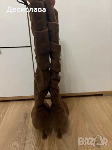 Ботуши естествен велур в кафяво, снимка 2 - Дамски ботуши - 53429390