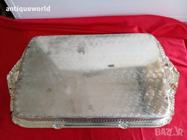 Голям Стар ПОСРЕБРЕН Английски Поднос , Табла, снимка 5 - Антикварни и старинни предмети - 47965312
