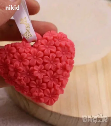 Сърце от цветчета цветя висулка силиконов молд форма фондан шоколад смола декор украса гипс, снимка 3 - Форми - 50247971