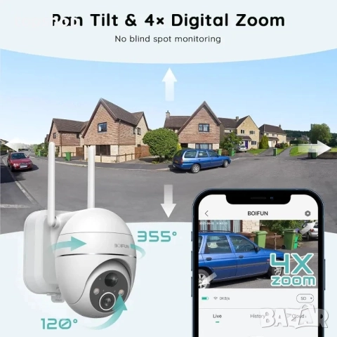 НОВА BOIFUN Соларна безжична охранителна камера за външна употреба - 2K WiFi с батерии..., снимка 3 - Аналогови камери - 51589053