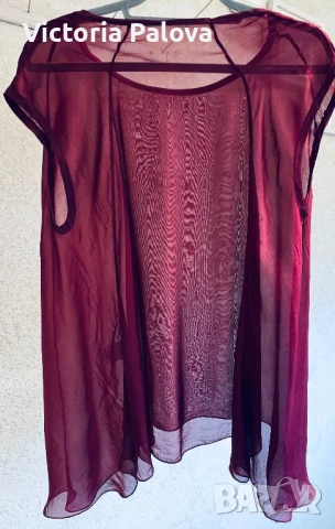 Копринена блуза цвят бордо Италия, снимка 7 - Корсети, бюстиета, топове - 50985300