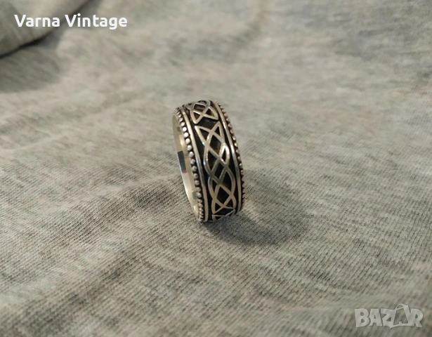 Красив оригинален сребърен пръстен със скандинавски викингски мотиви. 925. 7,1 гр., снимка 3 - Пръстени - 53404515