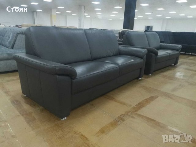 Нови Сиви кожени дивани "ТОТО" - тройка и двойка, снимка 6 - Дивани и мека мебел - 39393514