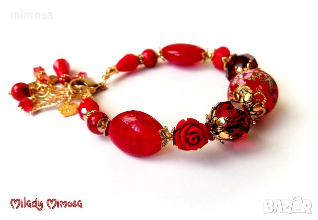 Флорална гривна с кристали, снимка 2 - Гривни - 43080997