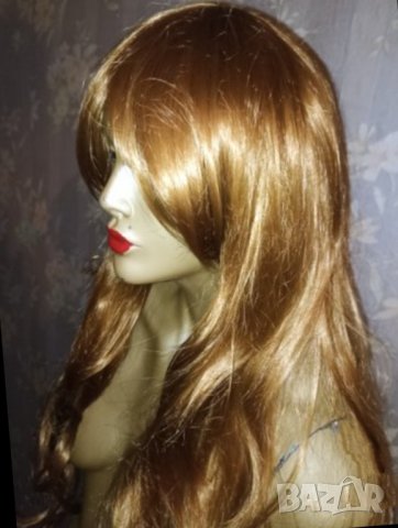 Медено червеникава много дълга 80 см. нова перука с бритон, снимка 2 - Аксесоари за коса - 40539115