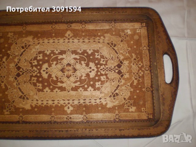 19 ти век ръчно изработен дървен поднос с дръжки пирография, снимка 3 - Антикварни и старинни предмети - 44002421