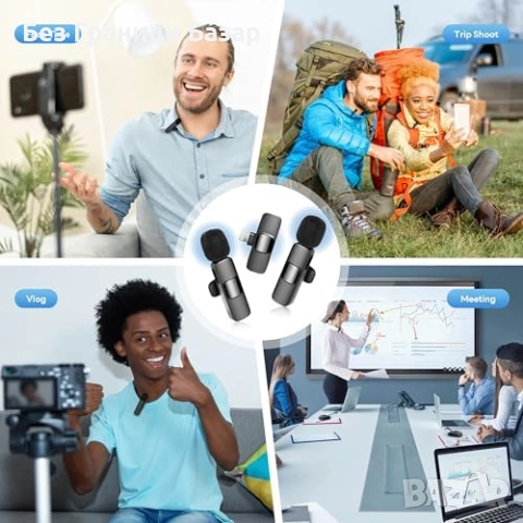 Нов Мини безжичен лавалиерен микрофон за iPhone Android USB-C Lightning с шумопотискане, снимка 7 - Микрофони - 53151266