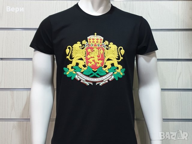 Нова мъжка черна тениска с релефен трансферен печат Герб на България , снимка 9 - Тениски - 28017520