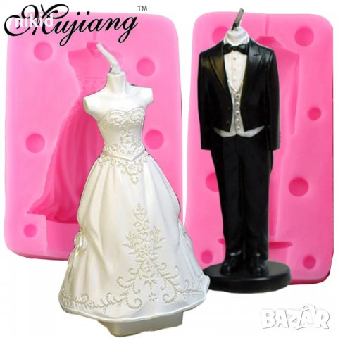 3D 2 части младоженци булка и мъж двойка силиконов молд декорация украса фондан торта мъфини 