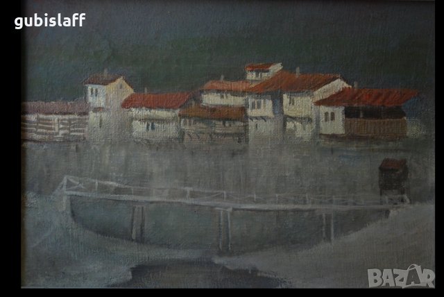 Стара картина, пейзаж от гр. Елена, български автор, 1970-те, снимка 2 - Картини - 28763512