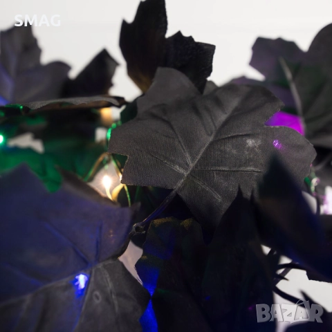 Halloween / Хелоуин гирлянд с черни листа и цветни LED светлини, 2 м_1255743, снимка 4 - Декорация за дома - 52024547