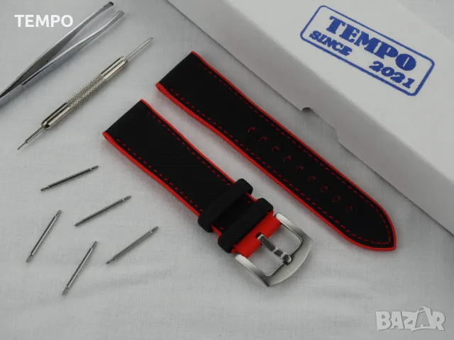 СИЛИКОНОВА КАИШКА ЧЕРНА С ЧЕРВЕНО- 22мм + ПОДАРЪК, снимка 3 - Каишки за часовници - 48451627