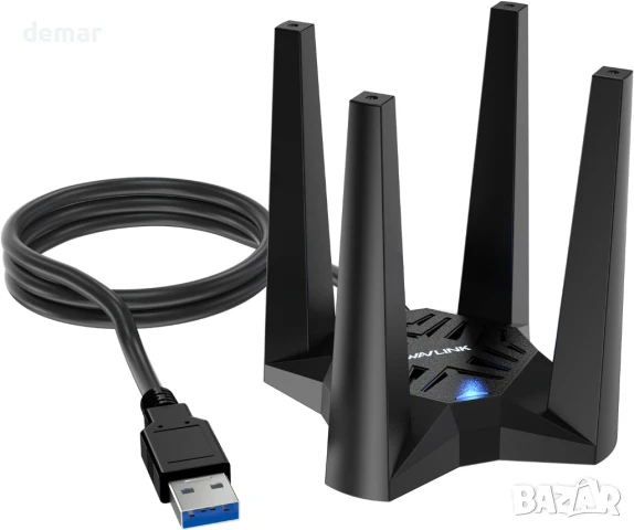 WAVLINK AX1800 USB WiFi адаптер за настолен компютър, двубандов 5Ghz (1201Mbps) + 2.4Ghz (574Mbps)