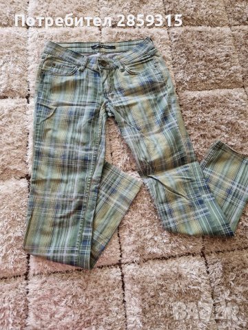 Дамски зелен кариран панталон (прав, тип цигара), снимка 2 - Панталони - 37641272