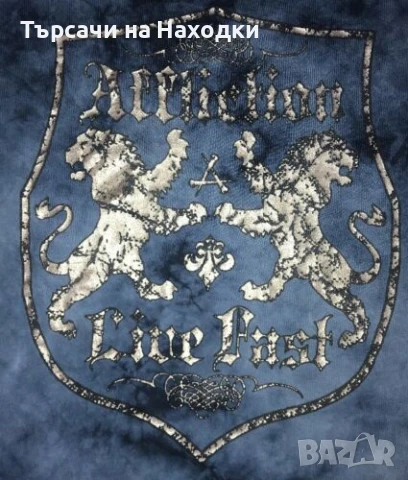 Мъжка тениска AFFLICTION Lion Shield Crest Blue Silver Reactive S SMall, снимка 3 - Тениски - 50872740