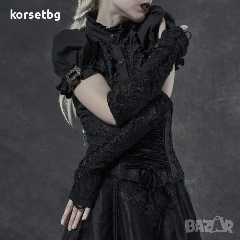 Елегантни дълги черни ръкави с дантелен мотив 9014, снимка 1