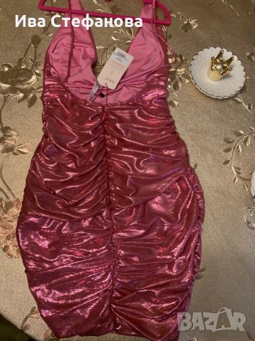Нова клубна рокля с етикета House London  метален металически ефект в златисто лилав цвят бляскава , снимка 5 - Рокли - 34069568