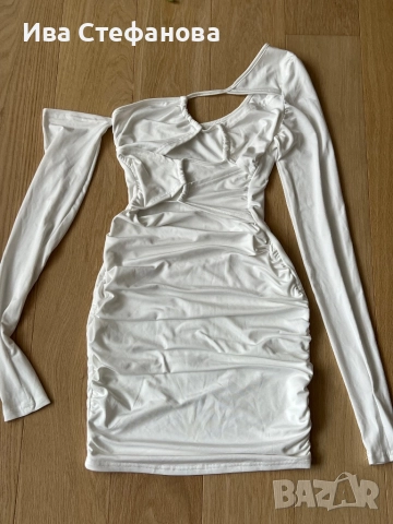 Нова еластична парти коктейлна бяла  къса официална рокля трико , снимка 6 - Рокли - 51628779