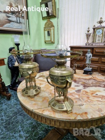 Чифт страхотни антикварни английски бронзови газени лампи , снимка 2 - Антикварни и старинни предмети - 43569923