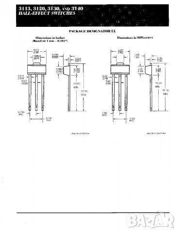 Датчик на Хол UGN 3113 U - Датчик на хол с 3-извода,Ucc=4.5-24V,25mA,-20....+85°C,Bgauss=30-450,3-SI, снимка 3 - Друга електроника - 28409562