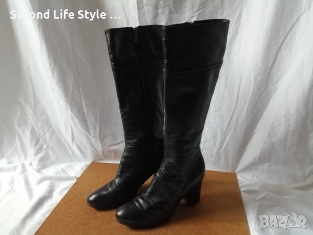 № 39 дамски ботуши естествена кожа - с висок ток; черен цвят, снимка 3 - Дамски ботуши - 53135911
