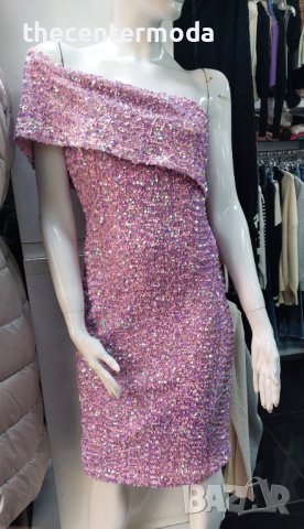 Розова рокля с пайети, снимка 2 - Рокли - 43213746