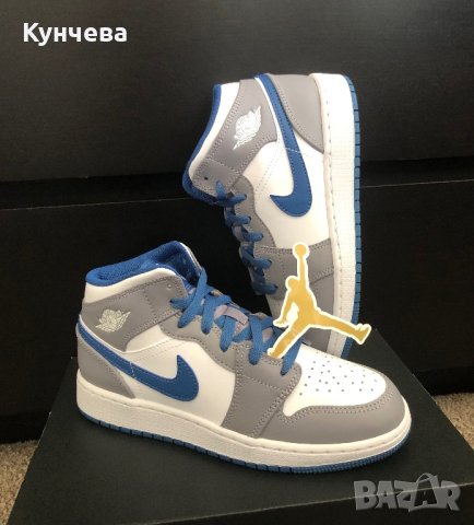 Маратонки оригинални NIKE AIR JORDAN 1 MID WHITE TRUE BLUE GREY