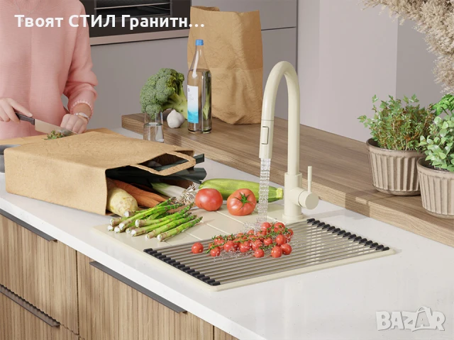 Бежава кухненска гранитна мивка Копенхаген 40 Top 550 x 500 мм