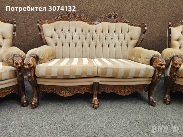 Холна гарнитура с дървореза, снимка 2 - Дивани и мека мебел - 53500221