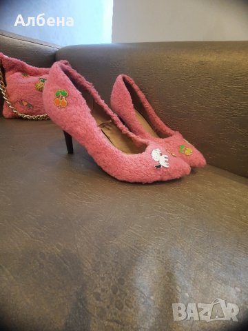 Сладък комплект (наситено розово ,еко плат) , снимка 2 - Дамски обувки на ток - 44126910