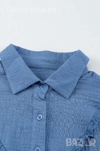 Дамска риза с дълъг ръкав и къдрички в син цвят, снимка 9 - Ризи - 40148800
