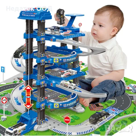 Полицейски гараж, 3 нива, Със самолет 8 превозни средства, Звук и светлини, 88 бр., снимка 3 - Коли, камиони, мотори, писти - 49123616