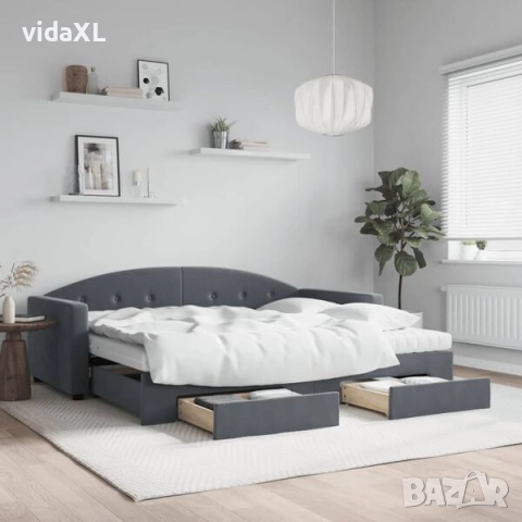 vidaXL Канапе с изтеглящо легло и чекмеджета тъмносиво 90x200см кадифе(SKU:3197374), снимка 2 - Спални и легла - 52921244
