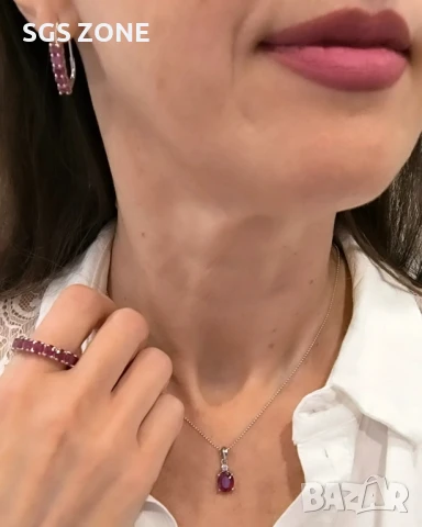 СРЕБЪРЕНА ВИСУЛКА СЪС НАТУРАЛЕН САПФИР ИЛИ РУБИН, снимка 4 - Колиета, медальони, синджири - 51168676