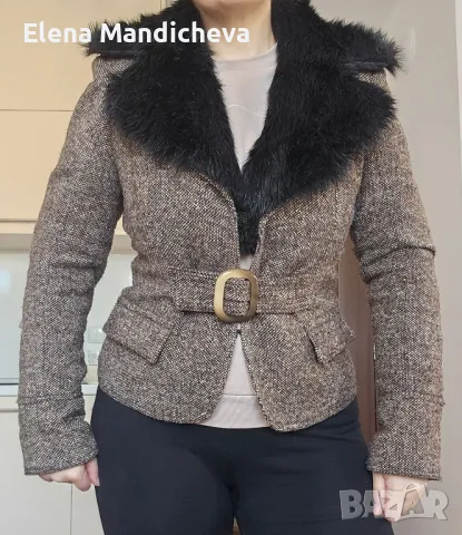 Късо вълнено зимно яке палто само с изкуствена яка 