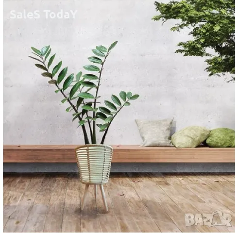 Кашпа за саксия, плетена с крачета, 2 в 1, 59 см, снимка 3 - Вази - 49217532