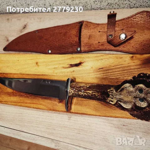 Ловен масивен нож с изобразен Бухал и Еделвайс  , снимка 11 - Ножове - 49863104