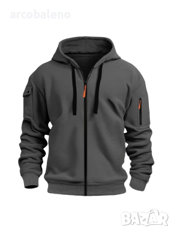 Мъжки преходен суичър с качулка и цип и с множество джобове, 10цвята , снимка 5 - Суичъри - 51743260