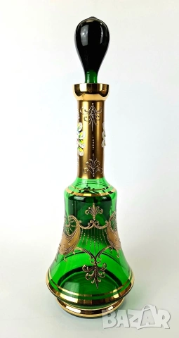 Винтидж комплект за ликьор от изумрудено зелено стъкло, снимка 3 - Сервизи - 53580898