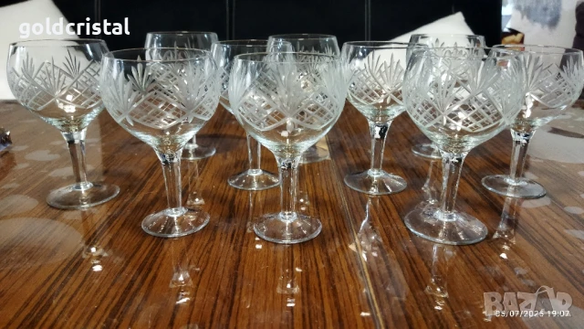 ретро стъклени кристални чаши гравирани 