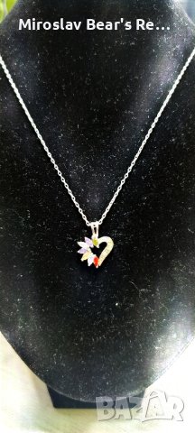 Нежна Сребърна Висулка Сърце от Цветни Циркони върху дълъг синджир около 60см , снимка 3 - Колиета, медальони, синджири - 43010756
