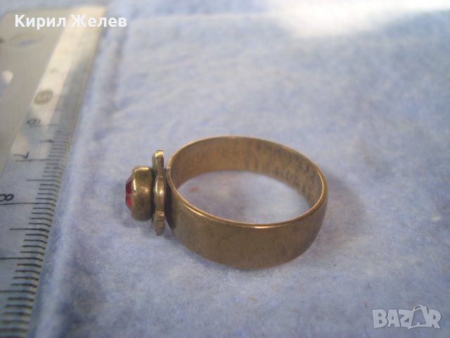 СТАРИНЕН ПОЗЛАТЕН БРОНЗОВ ПРЪСТЕН от ДИНАР КРАЛСТВО ЮГОСЛАВИЯ с ФАСЕТИРАН ЕСТЕСТВЕН ГРАНАТ 32351, снимка 7 - Антикварни и старинни предмети - 38360245