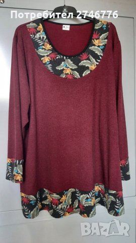 НОВО! Размер 56-3xl Прекрасна туника в Бордо с цветна украса,бг произв.