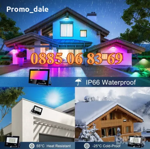 Многоцветен соларен прожектор с отделен панел 200W, прожектор 200W с WiFi, снимка 4 - Прожектори - 48917374