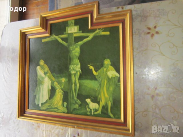 Стара Картина икона Разпятие на Христос, снимка 6 - Картини - 27398801