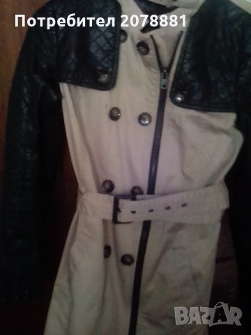 Шлифер спортен тип с кожени ръкави с цип и копчета, снимка 2 - Палта, манта - 26679100