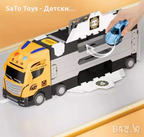 Трансформиращ се голям детски камион с рампа и колички, снимка 4 - Коли, камиони, мотори, писти - 50020790