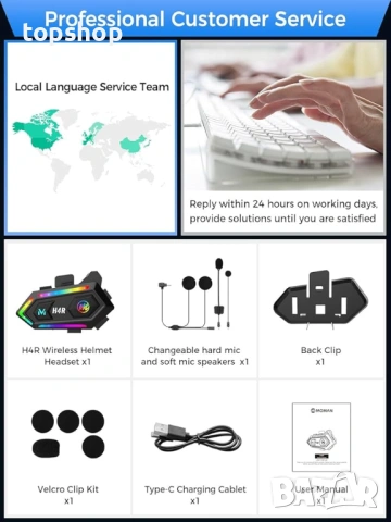 Чисто Новa запечатанa Bluetooth 5.3 Слушалкa за Мото Каска Moman H4R с RGB Светлини и 32ч Батерия..., снимка 7 - Аксесоари и консумативи - 53291424